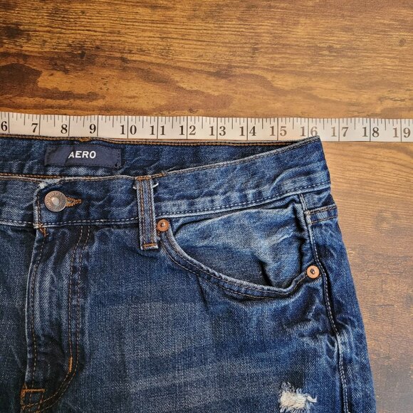 Aeropostale Jeans Mens 32x34 Slim Straight Ripped Medium Light Wash - Picture 6 of 10